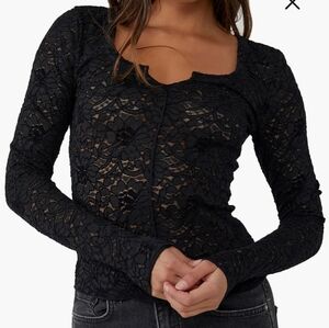 Free People Cloud Nine Notch Long Sleeve Top Size Large